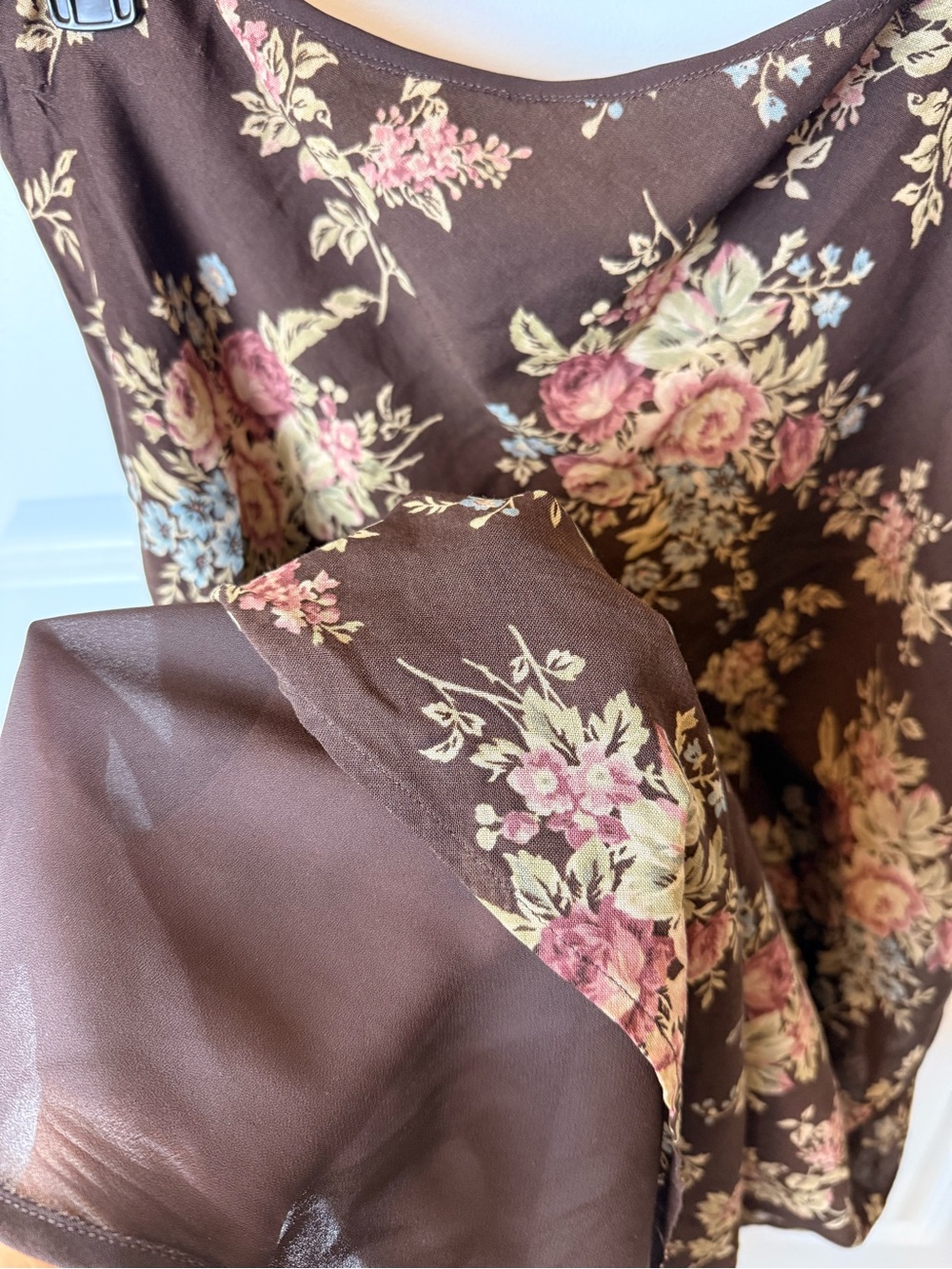 Vintage 90s Lauren Ralph Lauren 82% Wool Floral Midi Skirt Brown Lined 14 TEAR - Picture 7 of 13
